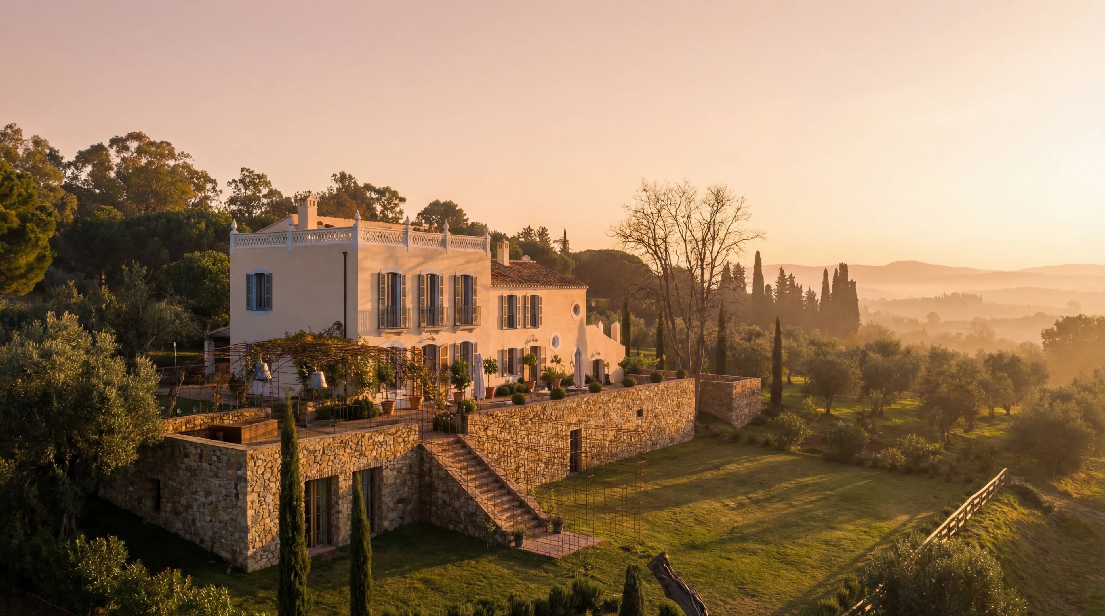 Cortijo bij zonsondergang